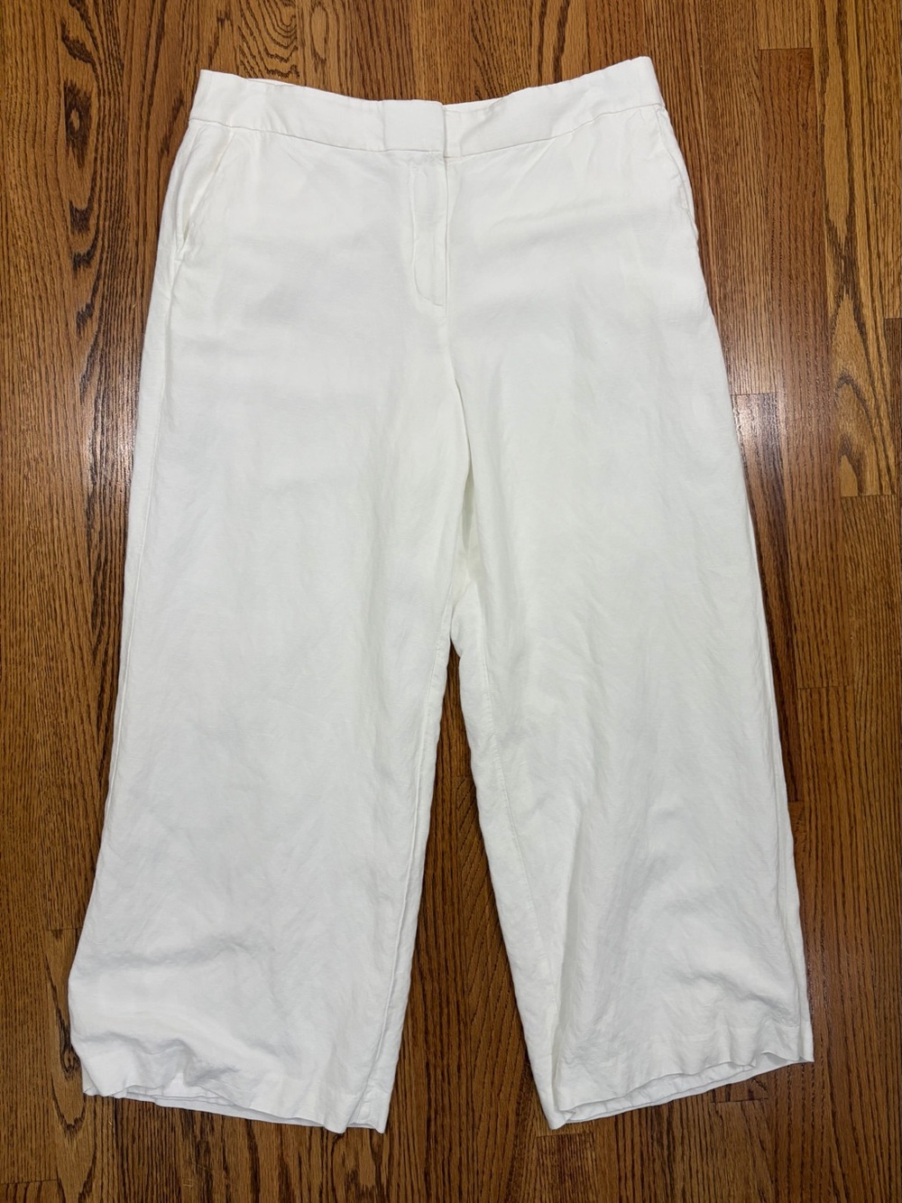 LOFT White Wide-Leg Cropped Lined LinenTrousers (14)